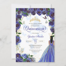 Rosa Royal Blue Gold Elegant Butterfly Quinceanera