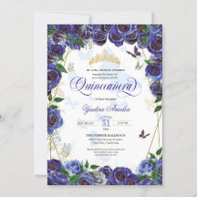 Rosa Royal Blue Gold Elegant Butterfly Quinceanera