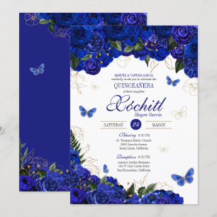 Invitación Rosa Royal Blue Gold Mariposa Elegante Quinceanera