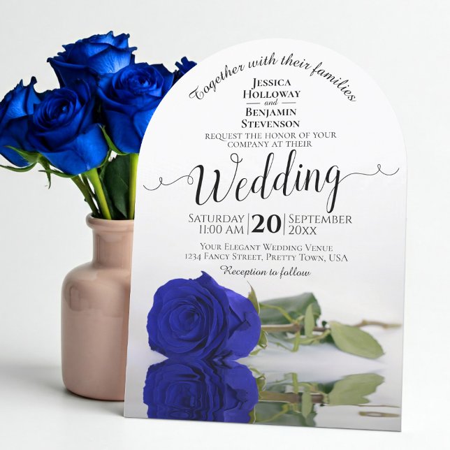 Invitación Rosa Royal Blue Mirrored Elegant Arch Boda (Subido por el creador)