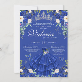 Invitación Rosa Royal Blue Silver Elegante Princesa Quinces
