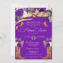 Invitación Rosa Royal Purple Mariachi Fancy Western Charra
