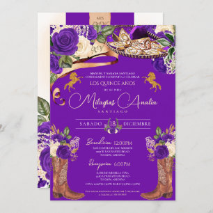 Invitación Rosa Royal Purple Mariachi Fancy Western Charra
