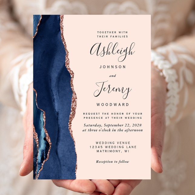 Invitación Rosa  Rubor Boda de la Marina Azul (Subido por el creador)