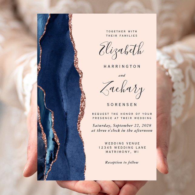 Invitación Rosa  Rubor Boda de la Marina Azul (Subido por el creador)