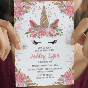 Invitación rosa Rubor de primer cumpleaños de invi