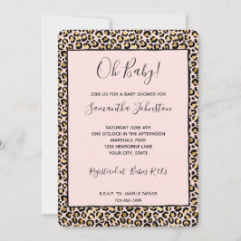 Invitación Rosa Rubor Dorado Negro Estampado Leopardo