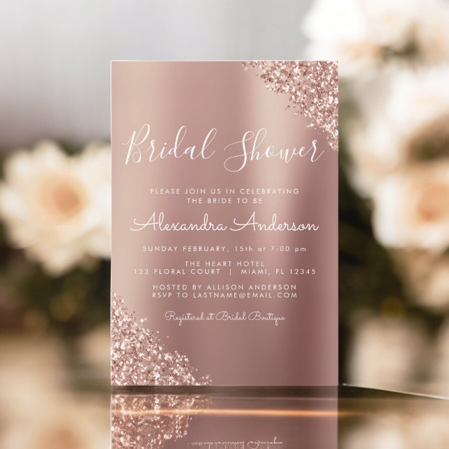 Invitación Rosa Rubor - Ducha de novia Rosa Purpurina de oro (Subido por el creador)