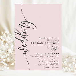 Invitación Rosa Rubor Elegante Escritura Caligráfica Boda