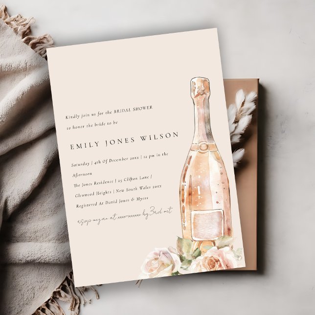 Invitación Rosa Rubor Floral Champagne Wine Bridal Shower (Subido por el creador)