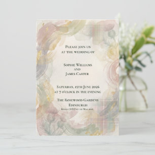 Invitación Rosa Rubor Floral Dorado Hexágono Romántico Escocé
