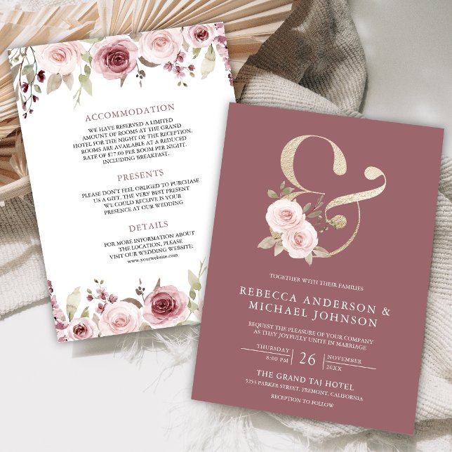 Invitación Rosa Rubor Floral Dusty Ampersand Boda (Subido por el creador)
