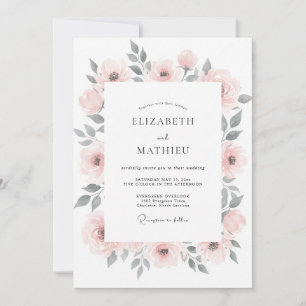Invitación Rosa Rubor Floral Luminoso de Boda