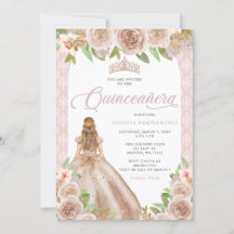 Rosa Rubor Floral Princesa Tiara Quinceañera