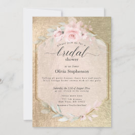 Invitación Rosa Rubor Gold Floral Bridal Shower