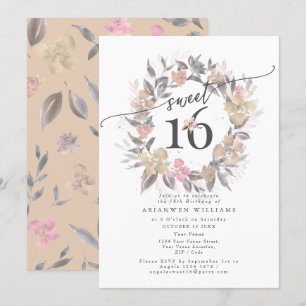 Invitación rosa Rubor Golden Bouquet Fall Sweet 16