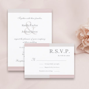 Invitación Rosa Rubor Gris Blanco Rayas Elegante RSVP de Boda