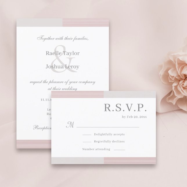Invitación Rosa Rubor Gris Blanco Rayas Elegante RSVP de Boda (Subido por el creador)