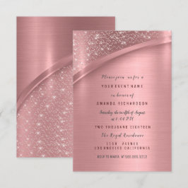 Invitación Rosa Rubor Metálico Purpurina Bridal Sweet 16th