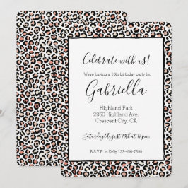 Invitación Rosa Rubor Negro Blanco Estampado Leopardo