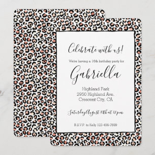 Invitación Rosa Rubor Negro Blanco Estampado Leopardo