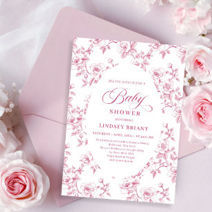 Invitación Rosa Rubor Patrón de Rosa Toile Francés Baby Showe