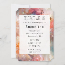 Invitación Rosa Rubor Peach Naranja Floral Cumpleaños