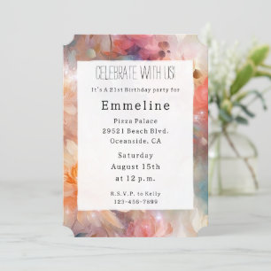 Invitación Rosa Rubor Peach Naranja Floral Cumpleaños