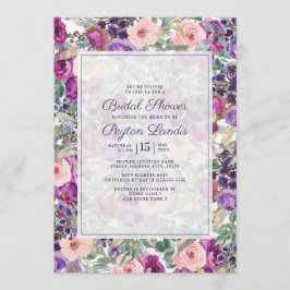 Invitación Rosa Rubor Púrpura Floral Salvia Verde Hojas Nupci