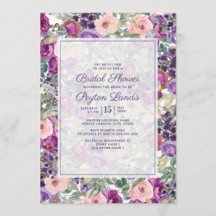 Invitación Rosa Rubor Púrpura Floral Salvia Verde Hojas Nupci