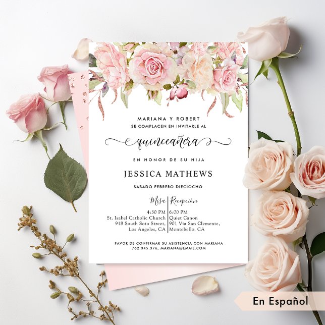 Invitación Rosa, Rubor, Quinceañera de oro Rosa (Subido por el creador)