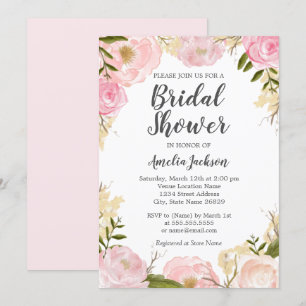 Invitación Rosa Rubor rosa acuarela Floral Bridal Shower