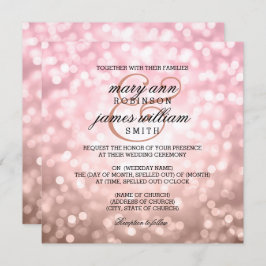 Invitación Rosa Rubor Rosa Bokeh Luces Boda de verano