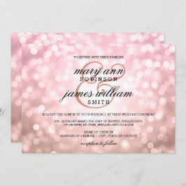 Invitación Rosa Rubor Rosa Bokeh Luces Boda de verano