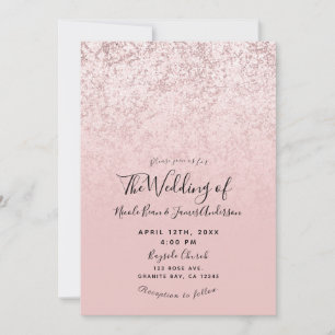 Invitación Rosa Rubor Rosa Dorado Brillo Mármol Glam Boda