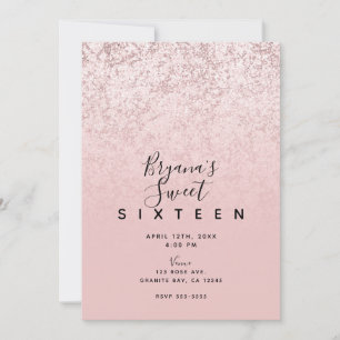 Invitación Rosa Rubor Rosa Dorado Brillo Mármol Glam Dulces 1