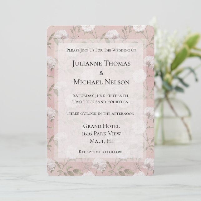 Invitación Rosa Rubor rosa Floral blanca Boda romántica (Anverso de pie)