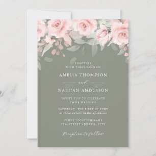 Invitación Rosa Rubor Salvia Floral Elegante Boda