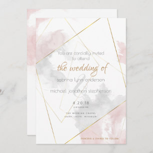 Invitación Rosa Rubor Silver Watercolor The BarefootBride™