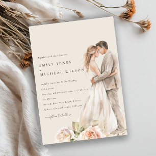 Invitación Rosa Rubor suave Pareja Floral Boda Botánico