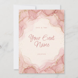 Invitación Rosa Rubor Tinta de Alcohol Brillo Dorado
