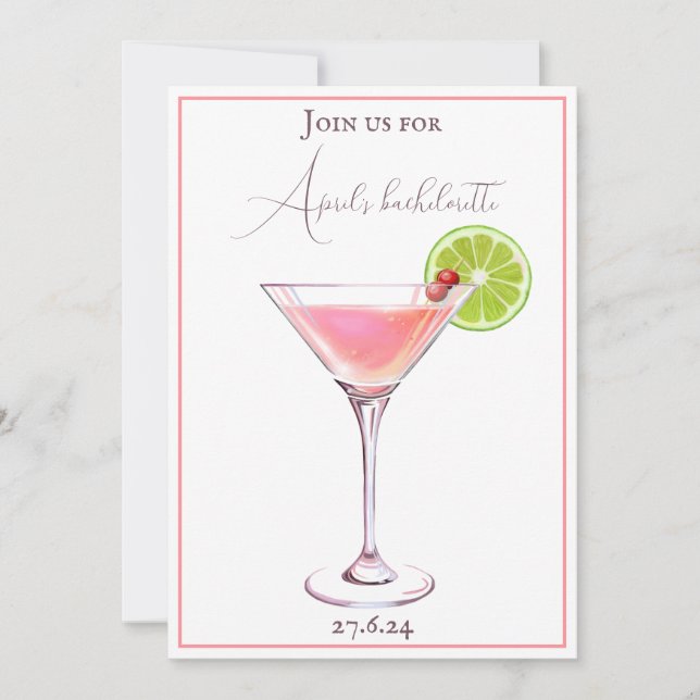 Invitación Rosa rubor y cóctel clásico de berenjena (Anverso)