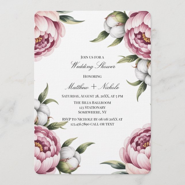 Invitación Rosa Rubor y Ducha de Boda de Algodón (Anverso)