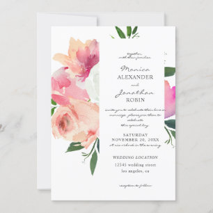 Invitación Rosa Rubor y Floral Botánico Gris Boda V2