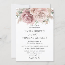 Invitación Rosa ruso Boho Dusty Rubor Floral Pampas Boda