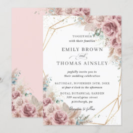 Invitación Rosa ruso Boho Dusty Rubor Floral Pampas Boda