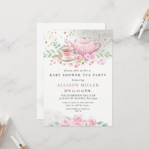 Invitación Rosa ruso de Rubor Gold Tea Fiesta Baby Shower