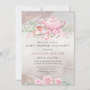 Invitación Rosa ruso de Rubor Gold Tea Fiesta Baby Shower
