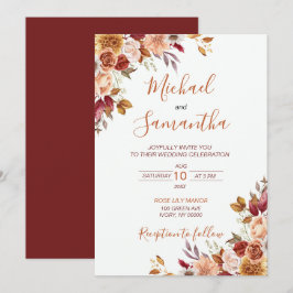 Invitación Rosa Rústica y Crisantemo Boda de Otoño