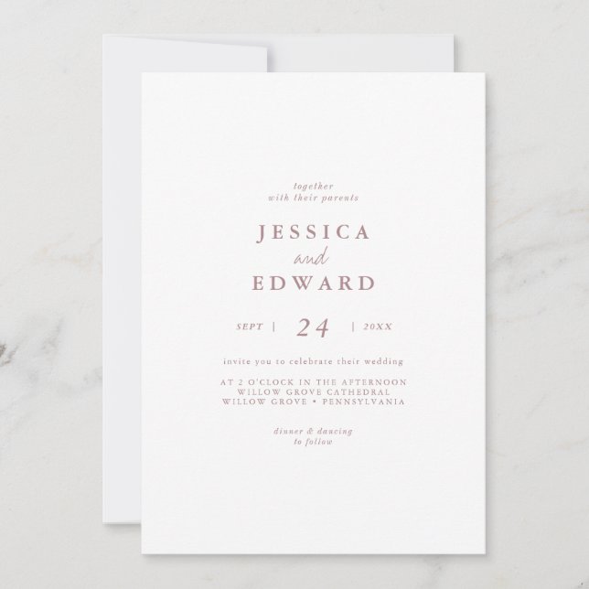 Invitación Rosa Rústico Boda de caligrafía casual de oro (Anverso)
